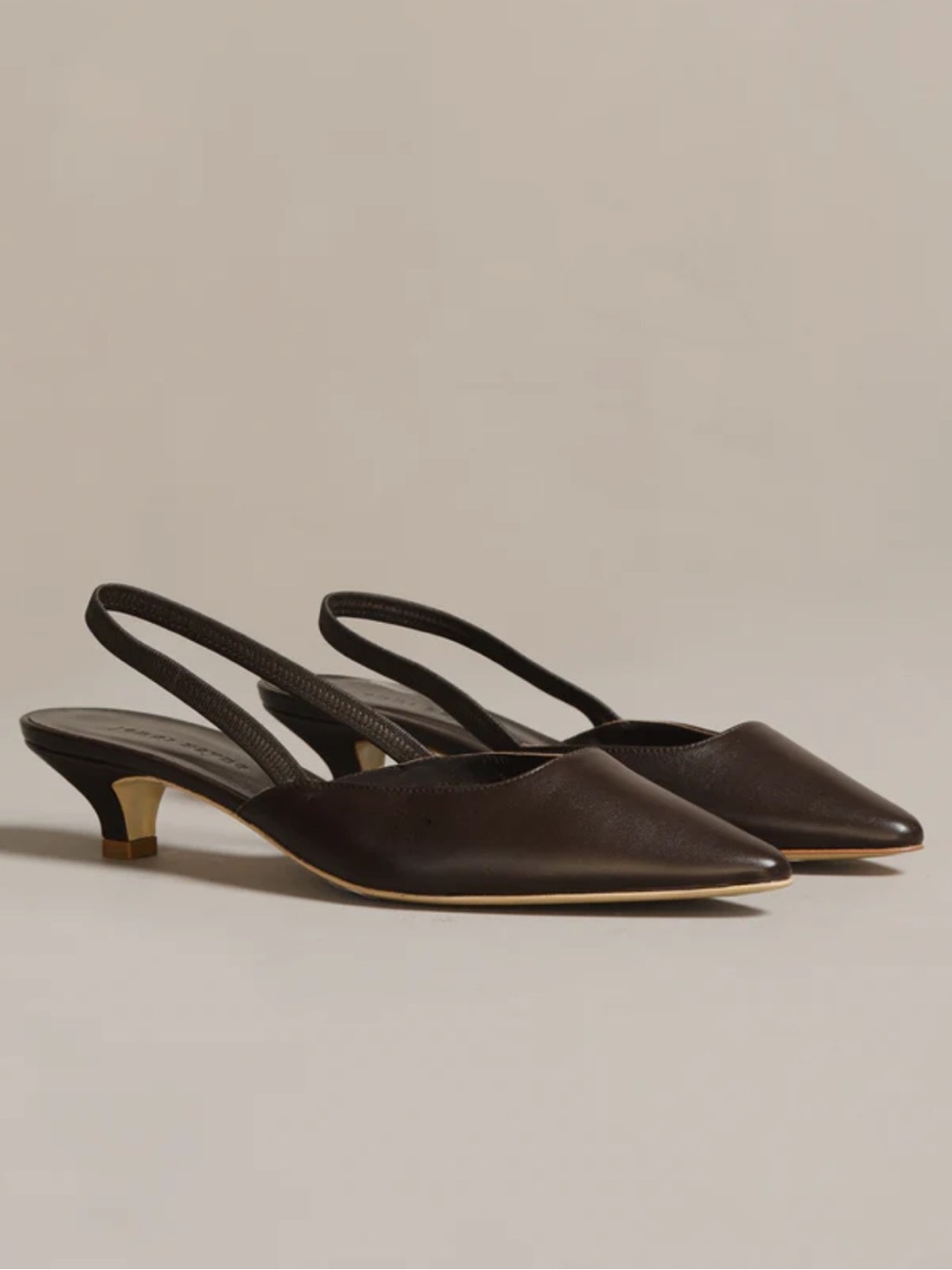 Jenni Kayne Dark Brown Leather Slingback Kitten Heels